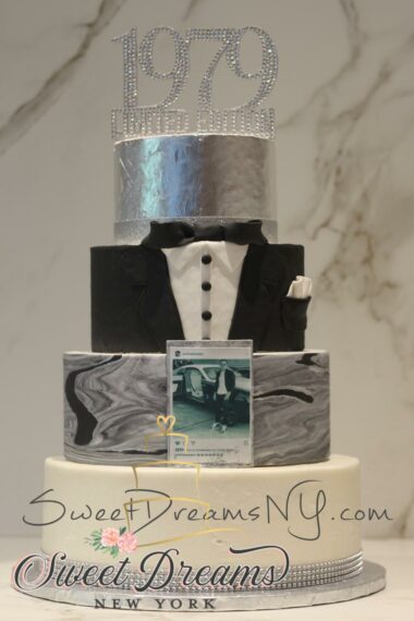 40th Birthday Cake for men Grooms Cake Black and White Marble Groom Custum Cake Long Island NYC by Sweet Dreams NY