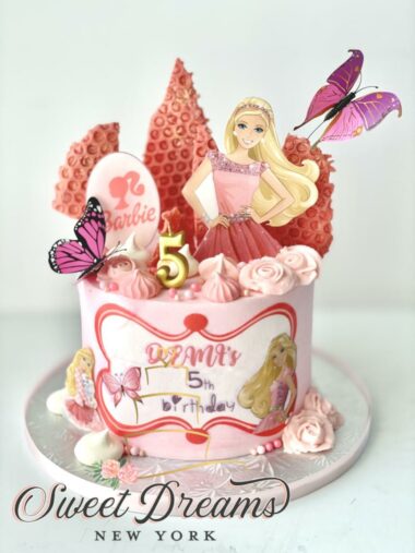 Barbie Birrthday Cake for Girls Barbie custom cake Long Island NYC pink butterfly Birthday cake for girl