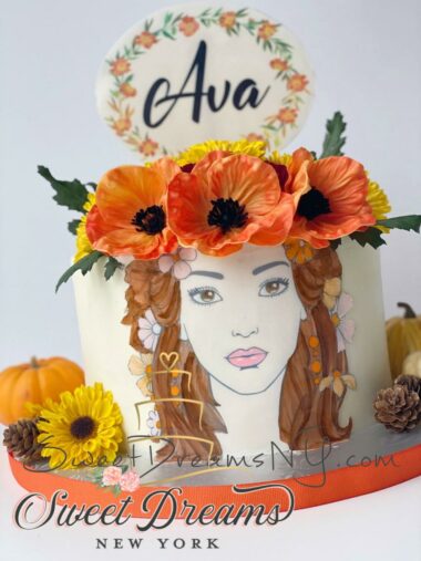 Birthday-Cake-for-a-woman-handpaited-custom-cake-fall-themed-NYC-Long-Island-Custom-Cake-amd-specialty-cakes