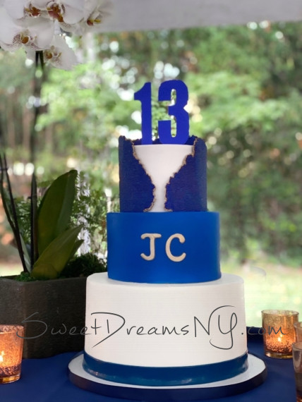 Blue and White Bar Mitvah Cake Custom Cakes NYC Long Island by Sweet Dreams NY