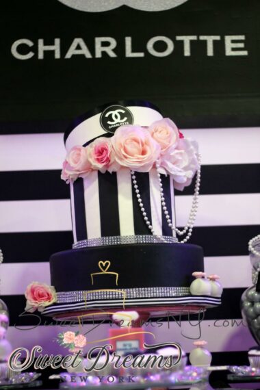 Chanel Themed Bat Mitzvah Cake Black and White Chanel Birthday Cake Custom Bat Mitzvah Cake NYC Long Island by Sweet Dreams NY Specialty Cake