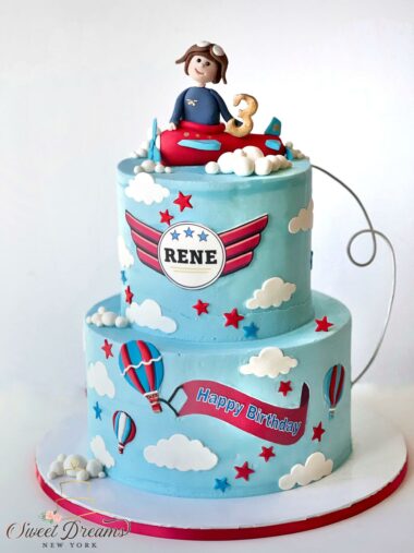 Airplane Birthday Cake third birthday hot air balloon specialty cake Long Island NYC