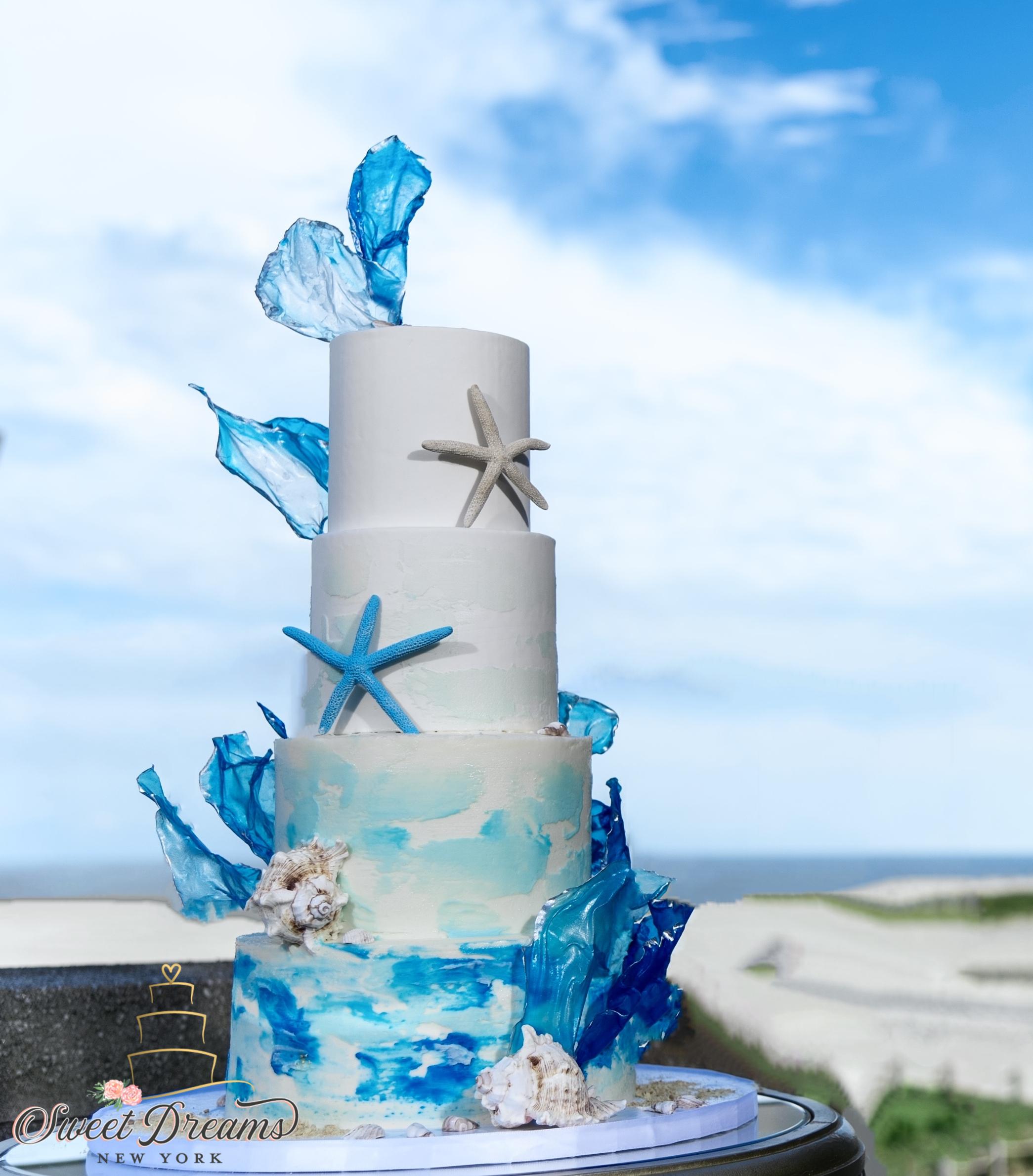 Beach themed wedding cake Long Island NYC Wedding cakes Beach Wedding decor ideas