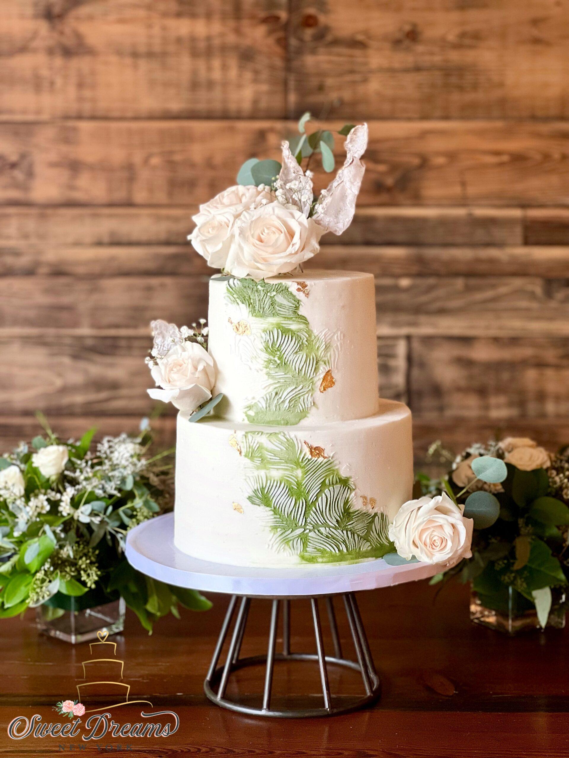 Eucalyptus White Wedding Cake Bridal Shower Cake Long Island Custom Cakes NYC