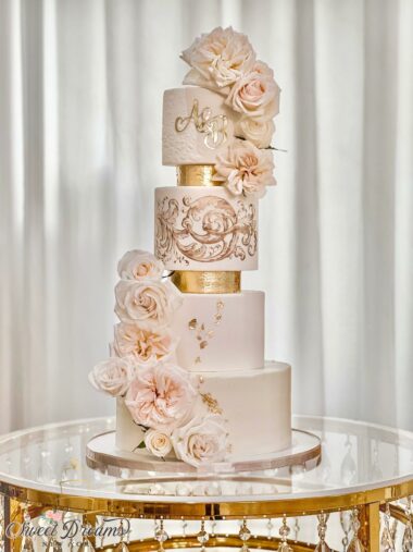 Modern white and gold Wedding Cake NYC Long Island by Lori Baker of Sweet Dreams NY Bakery