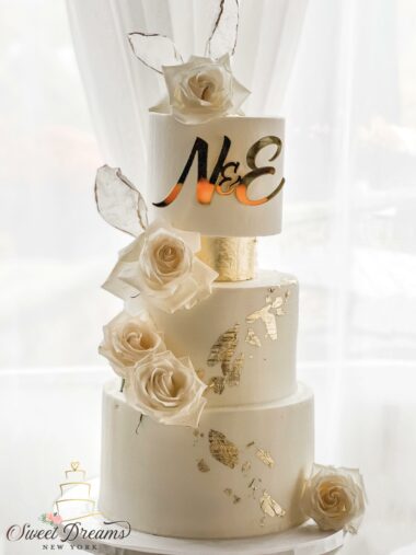 White and gold wedding cake ideas elegant bridal shower cake Sweet Dreams NY