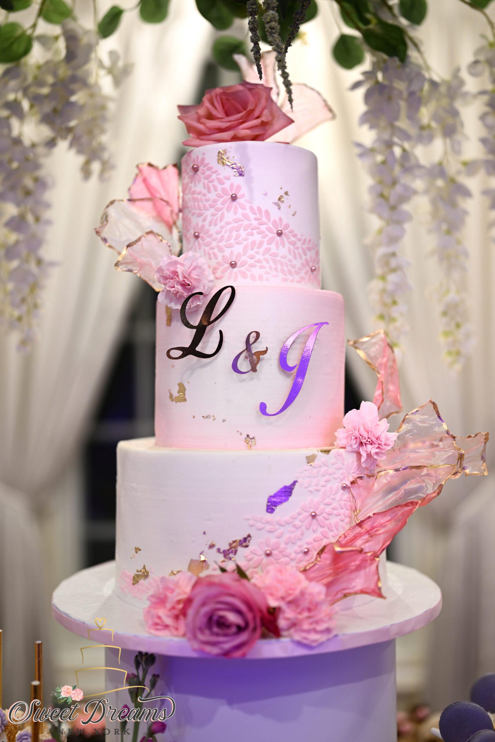 White and pink elegant wedding cake bakery Long Island Cake Artist and Designer Lori Baker