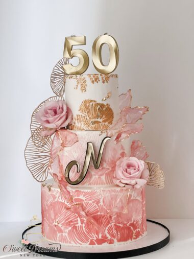 Amazing 50th Birthday Cake NYC Custom Cakes Bridal Shower Cake Long Island Pink white and gold floral 40th Birthday Cake Baby Shower