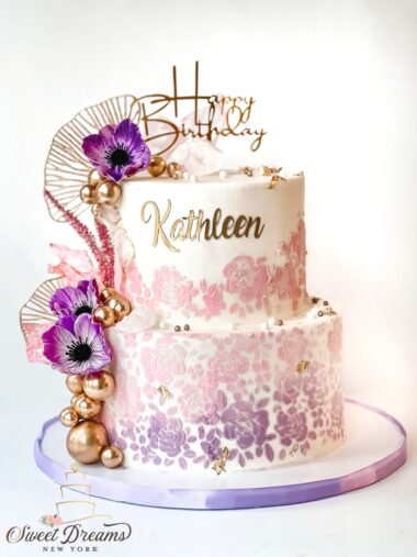 Elegant Custom 40th Birthday for Woman Cake 50th Birthday NYC Custom Cakes Pink and Purple Sweet Dreams NY Long Island Bridal Shower Cake