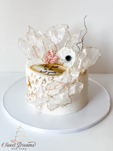 Engagement Cake Long Island Custom Cake NY White and Gold Modern Elegant Cake Ideas