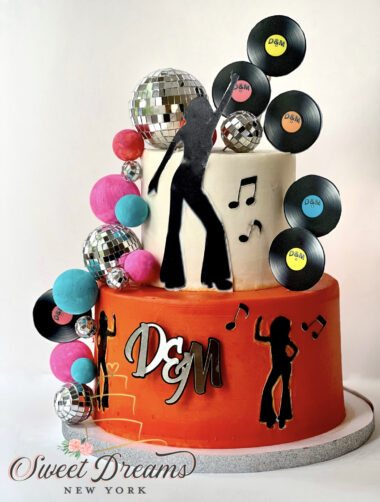 Disco Themed Bridal Shower Custom Cake Birthday Cake Records Mirror Balls NYC Long Island Sweet Dreams NY