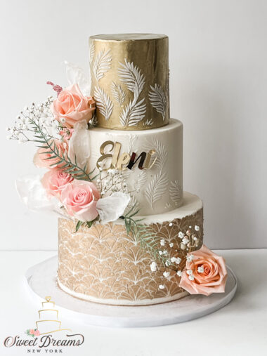 Gold and White Bridal Shower Cake 40th 50th Birthday Custom Cake NYC Long Island Sweet Dreams NY