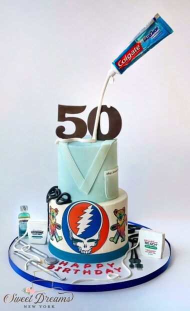 50th Birthday Cake for a dentist grateful dead cake dentist cake NYC Long Island Custom cakes and desserts bakery cake artist