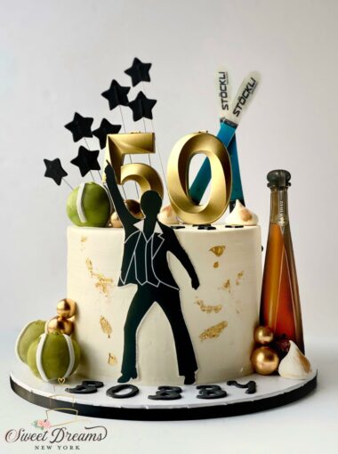 50th Birthday Cake for a man disco tennis Don Julio Cake Hobbies Custom Cake NYC Long Island