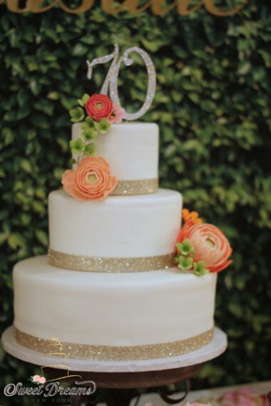 70th Birthday Cake Wedding Cake with spring flowers NYC Long Island Custom cakes and desserts bakery cake artist