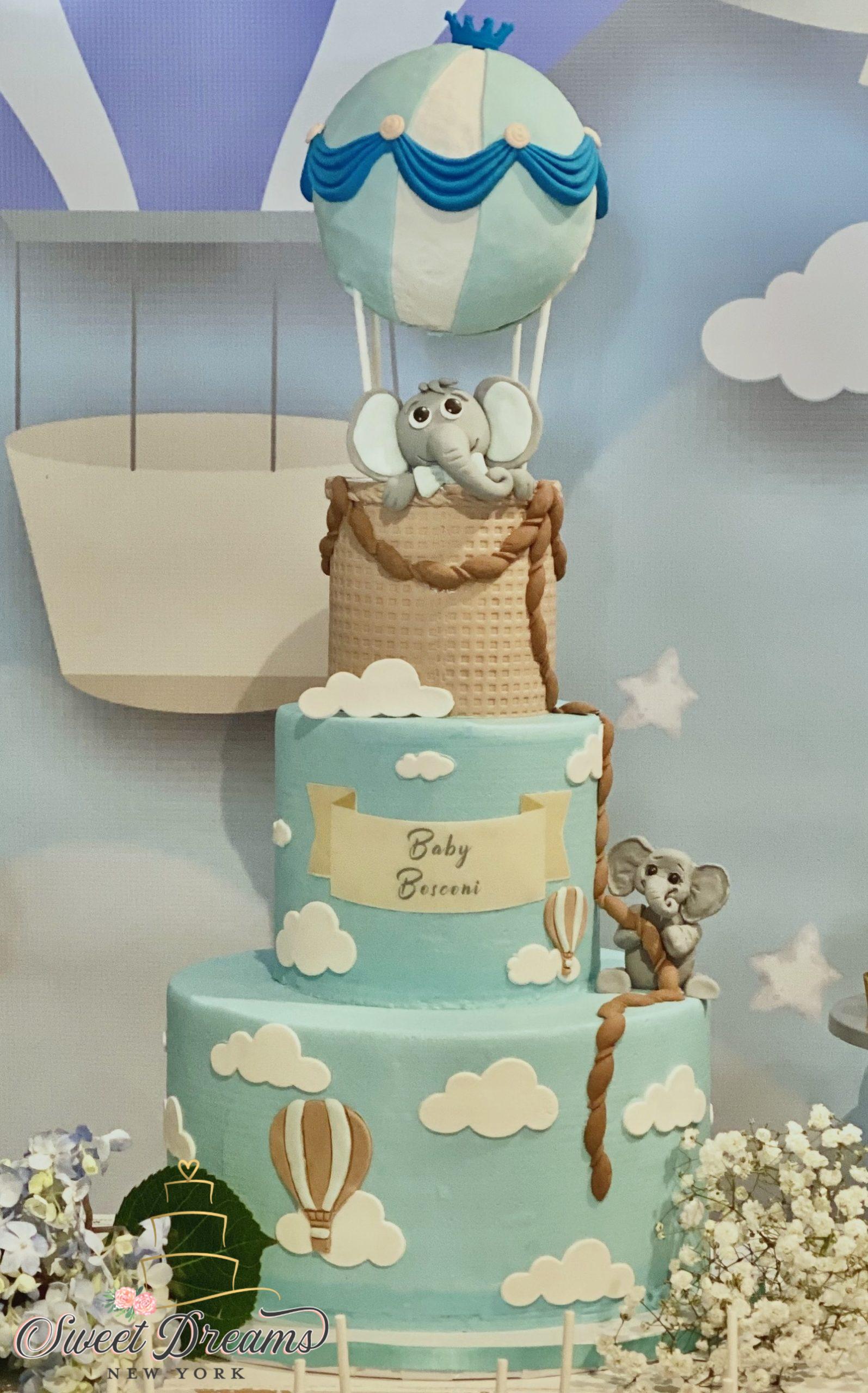 Baby Shower Cake Hot Air Balloon elephant baby cake Specialty Cake custom cakeLong Island NYC