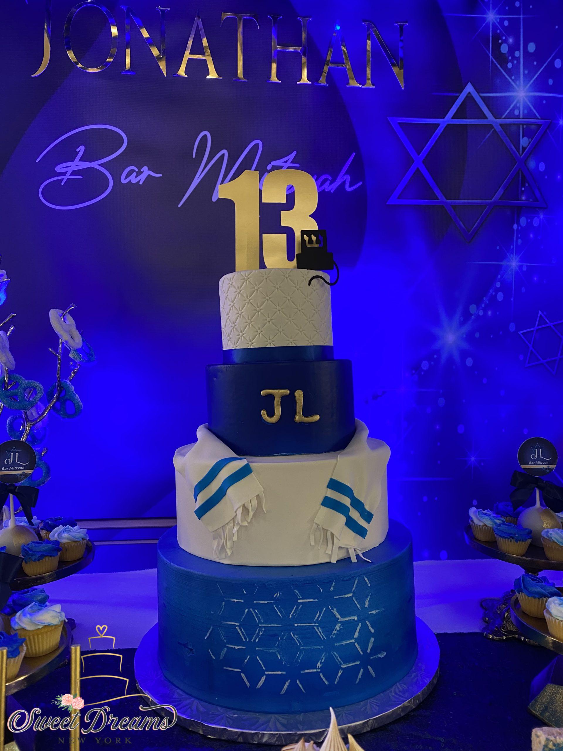 Bar Mitzvah Cake and Dessert Table NYC and Long Island Blue White and Gold