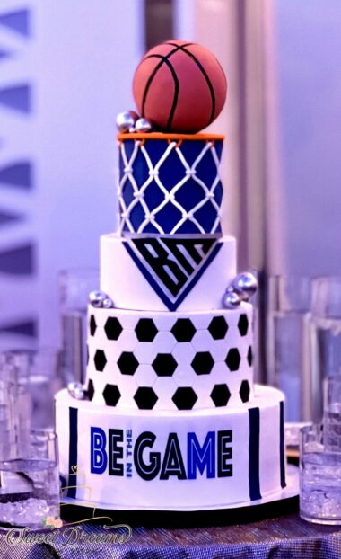 Basketball and soccer Bar Mitzvah Cake Sports Bar Mitzvah Theme ideas NYC Long Island Custom Cakes and Desserts