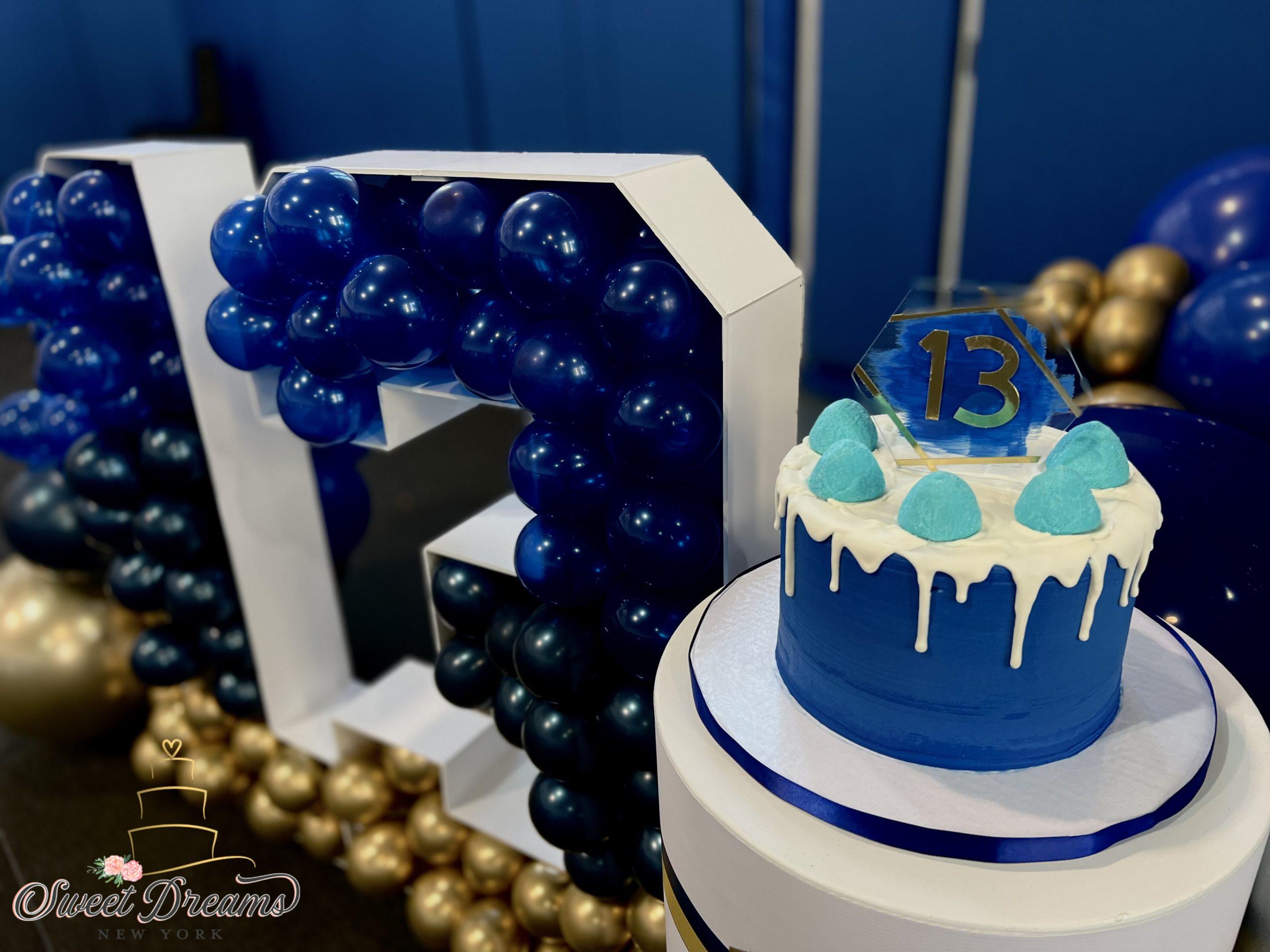 Blue and Gold Bar Mitzvah Decor Custom Cake Dessert Table NYC Long Island by Sweet Dreams NY