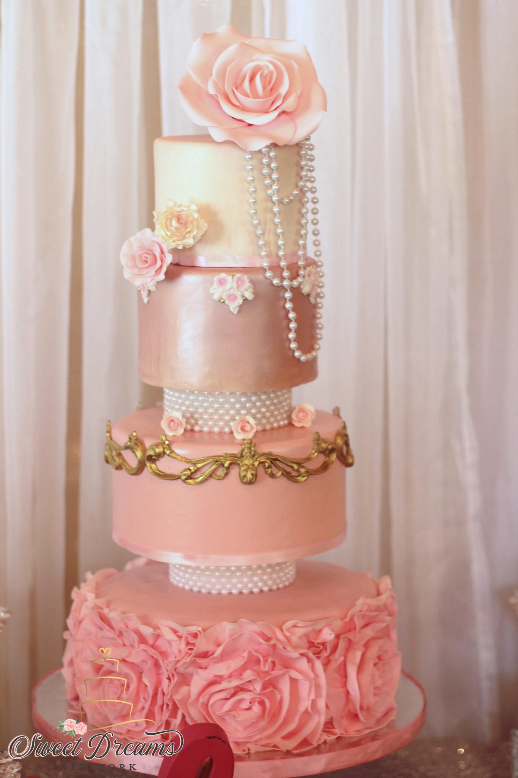 Bridal Shower Cake Pink Pearl Wedding Cake NYC Long Island Custom cakes and desserts Sweet Dreams NY