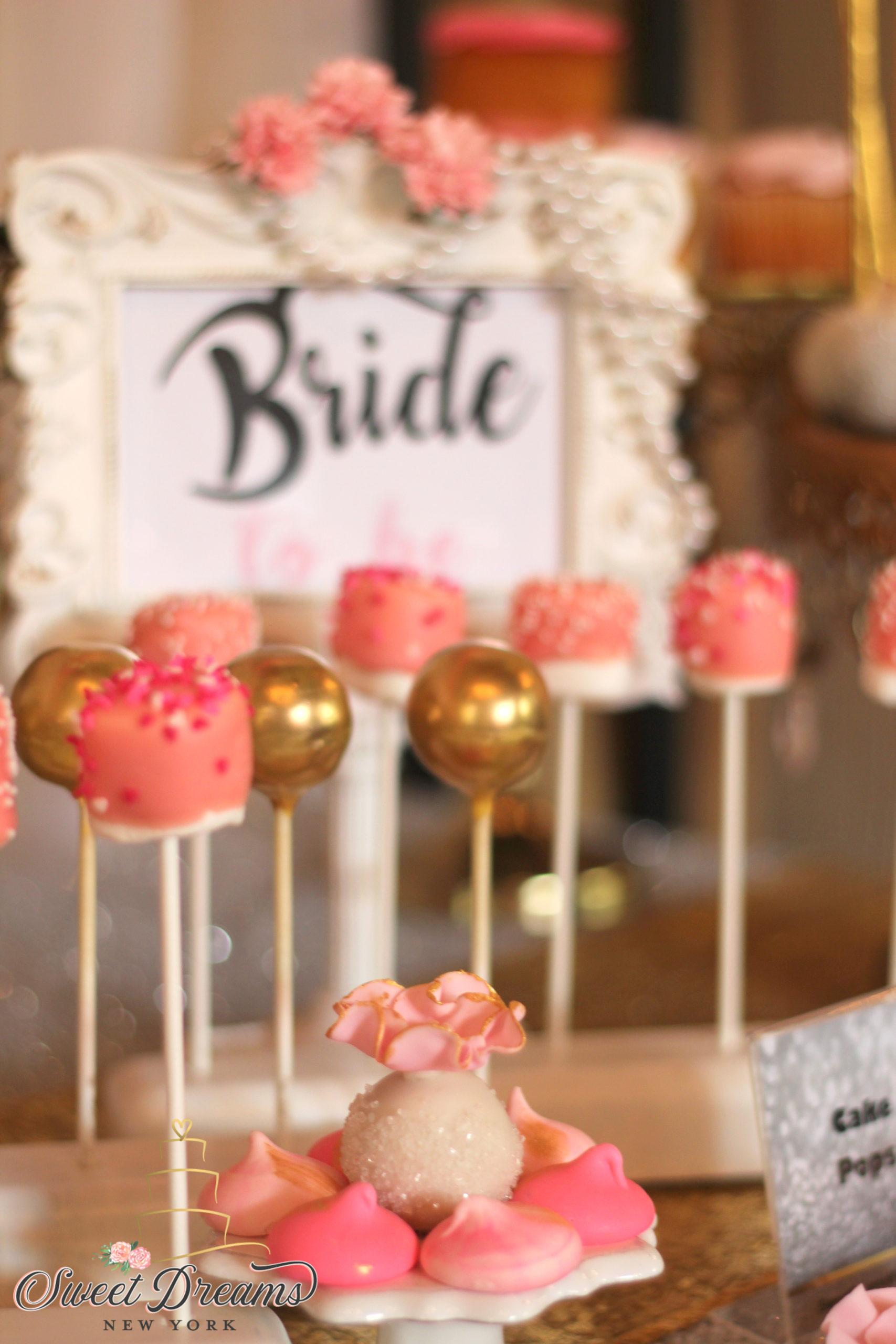 Bridal shower decor dessert table ideas pink gold white bridal shower