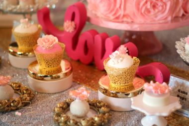 Bridal shower dessert table pink white gold Long Island NYC