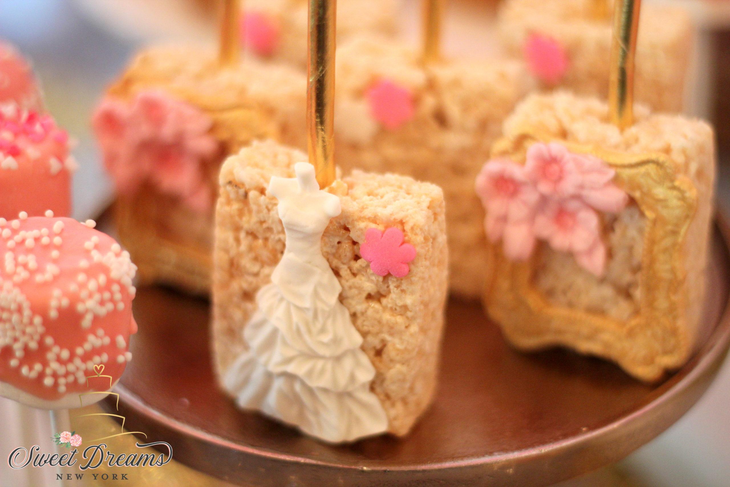 Bridal shower rice Krispies treats dessert table NYC long island custom desserts wedding