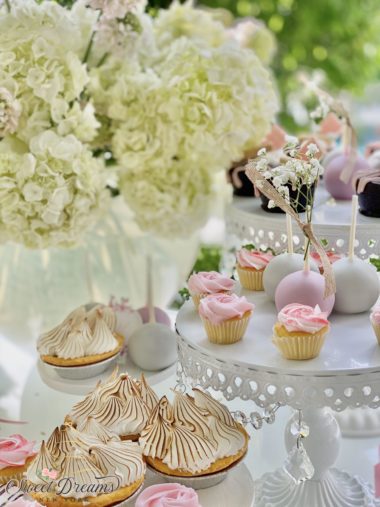 Cherry blossom pink dessert table ideas wedding bridal shower dessert table bat mitzvah Long Island NY