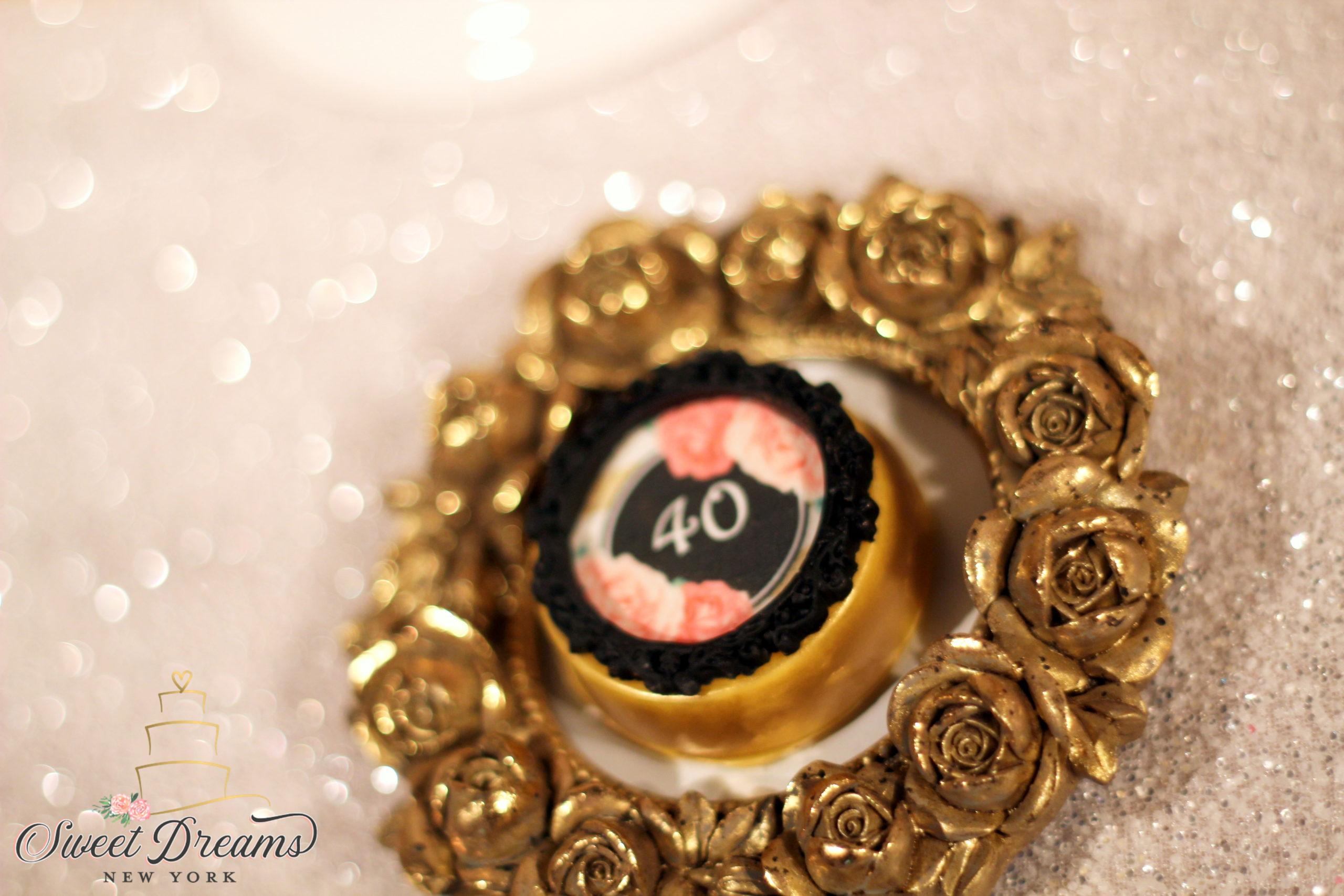 Custom desserts 40th birthday dessert table ideas gold and black NYC Long Island by Sweet dreams NY