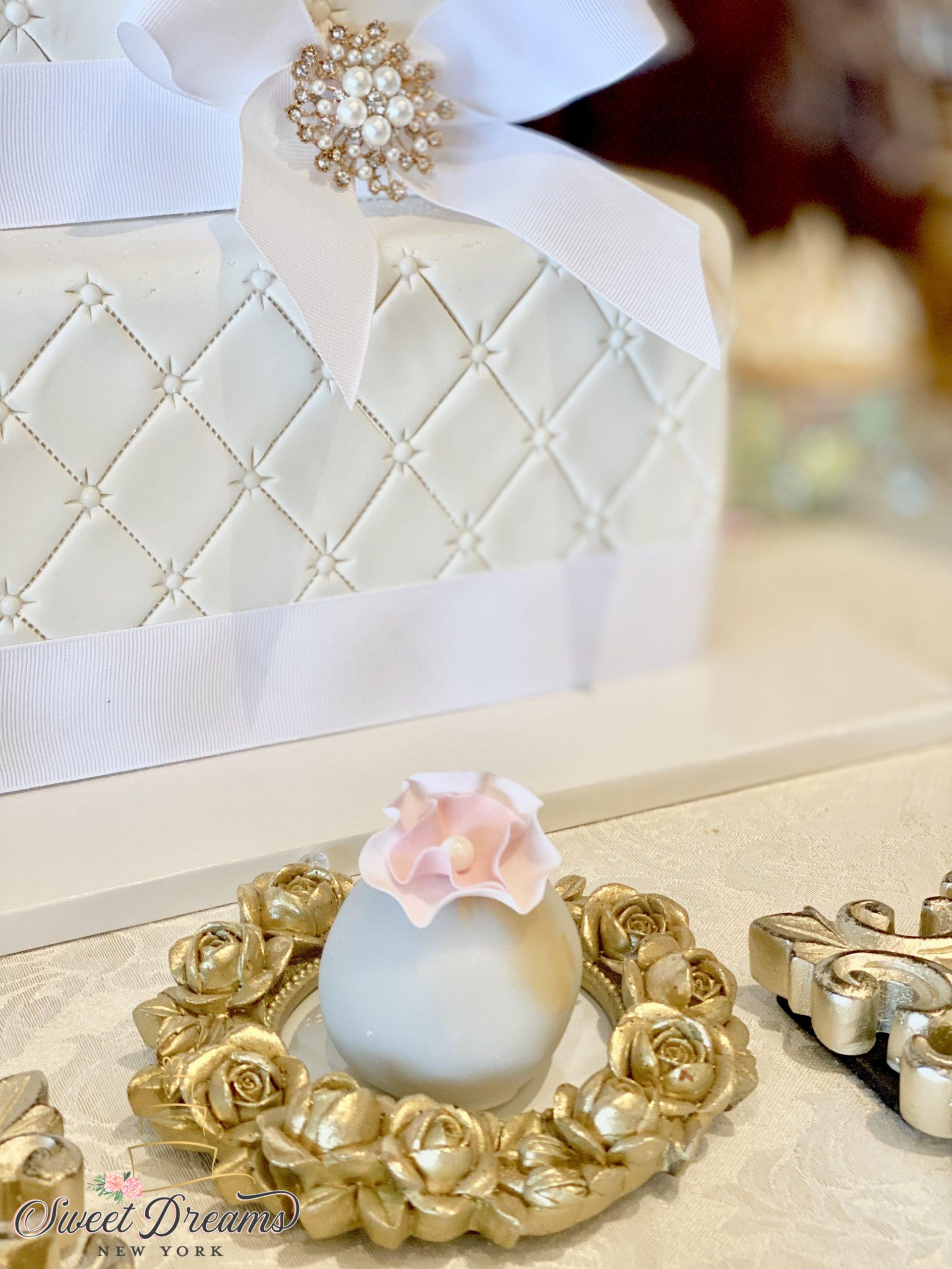 Elegant Rustic white dessert table wedding cake bridal shower cupcakes cake pops gold and white wedding