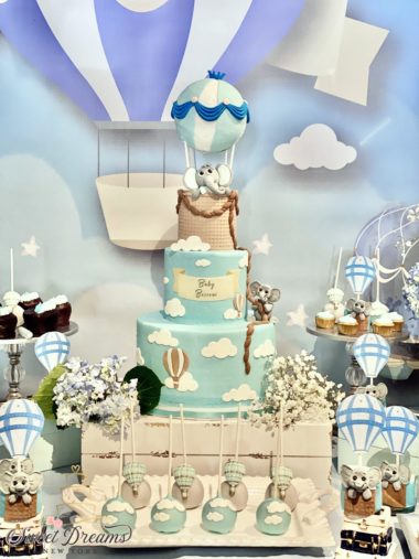 Elephant and Hot Air Balloon Baby Shower Dessert Table First Birthday NYC Long Island