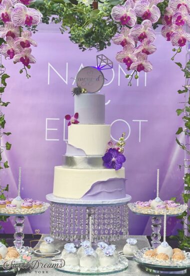 Engagement purple wedding bridal shower cake NYC Long Island Specialty Cakes