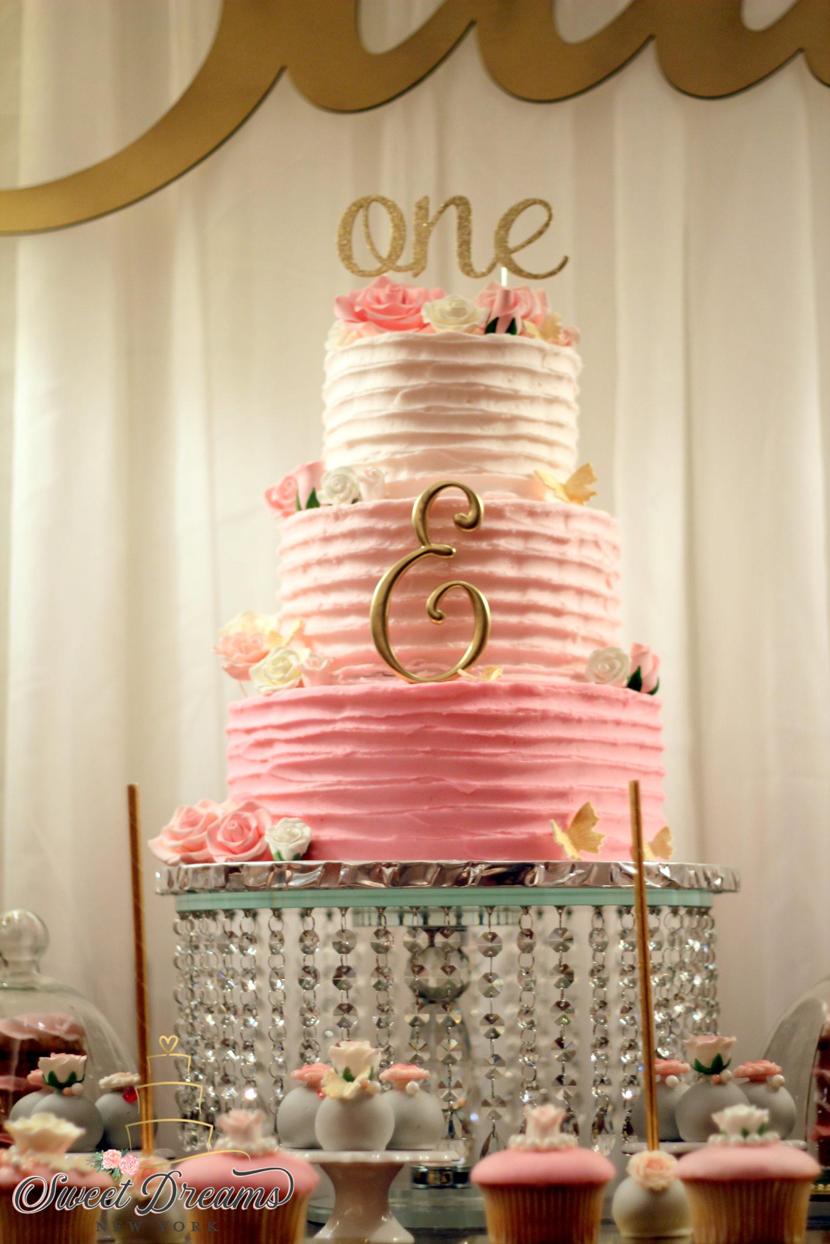 First Birthday Cake – Roses pink ombre sweet dreams NY Long Island NYC