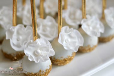 Gold and white cake pops wedding desserts bridal shower baby shower sweet 16 birthday dessert table Long Island NYC