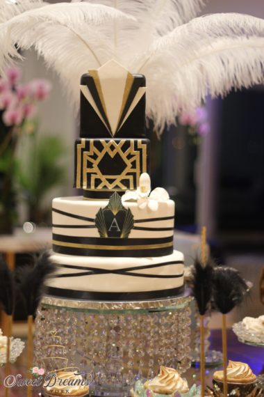 Great Gatsby Custom Cake Roaring 20s Dessert Table 40th Birthday Bridal Shower Sweet Table NYC Long Island