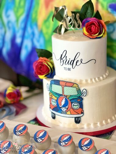 Hippie Bridal Shower Cake Grateful Dead NYC Long Island Custom Cakes and Desserts Grateful Dead cake pops and desserts