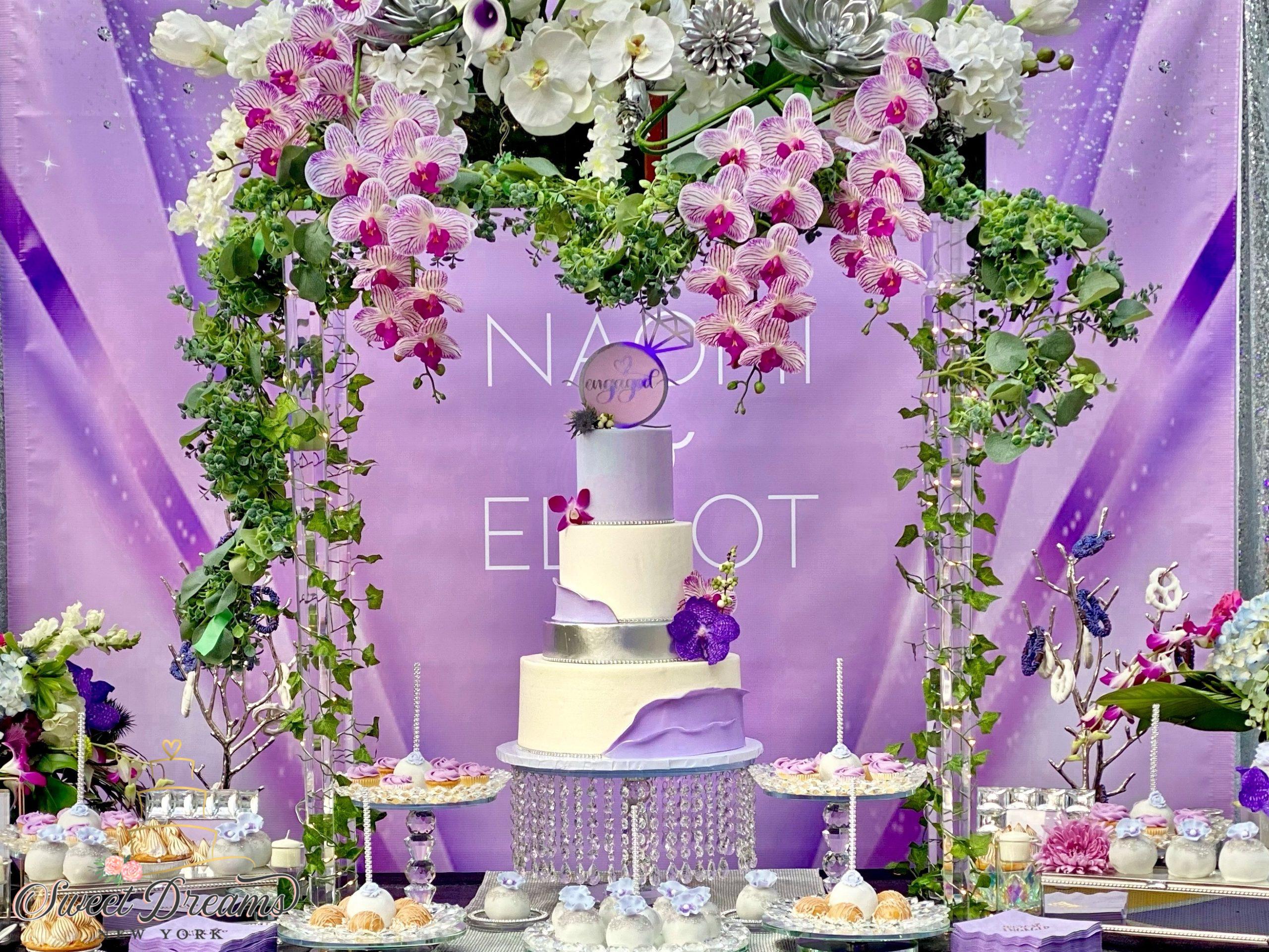 Lavender Dessert Table Long Island NYC Sweet 16 Bridal Shower Wedding Custom Cake and desserts Decor Flowers Modern