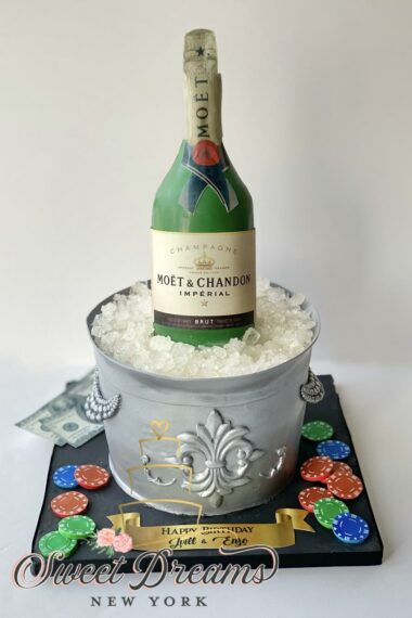 Moet Champagne Poker Casino gambling birthday cake for men NYC Long Island Custom cakes and desserts bakery cake artist