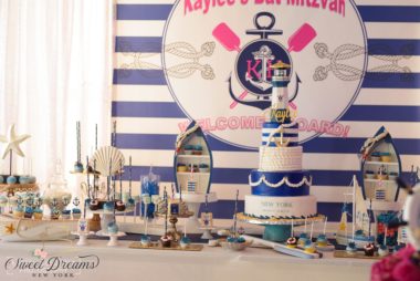 Nautical birthday party bat mitzvah dessert table long island NYC