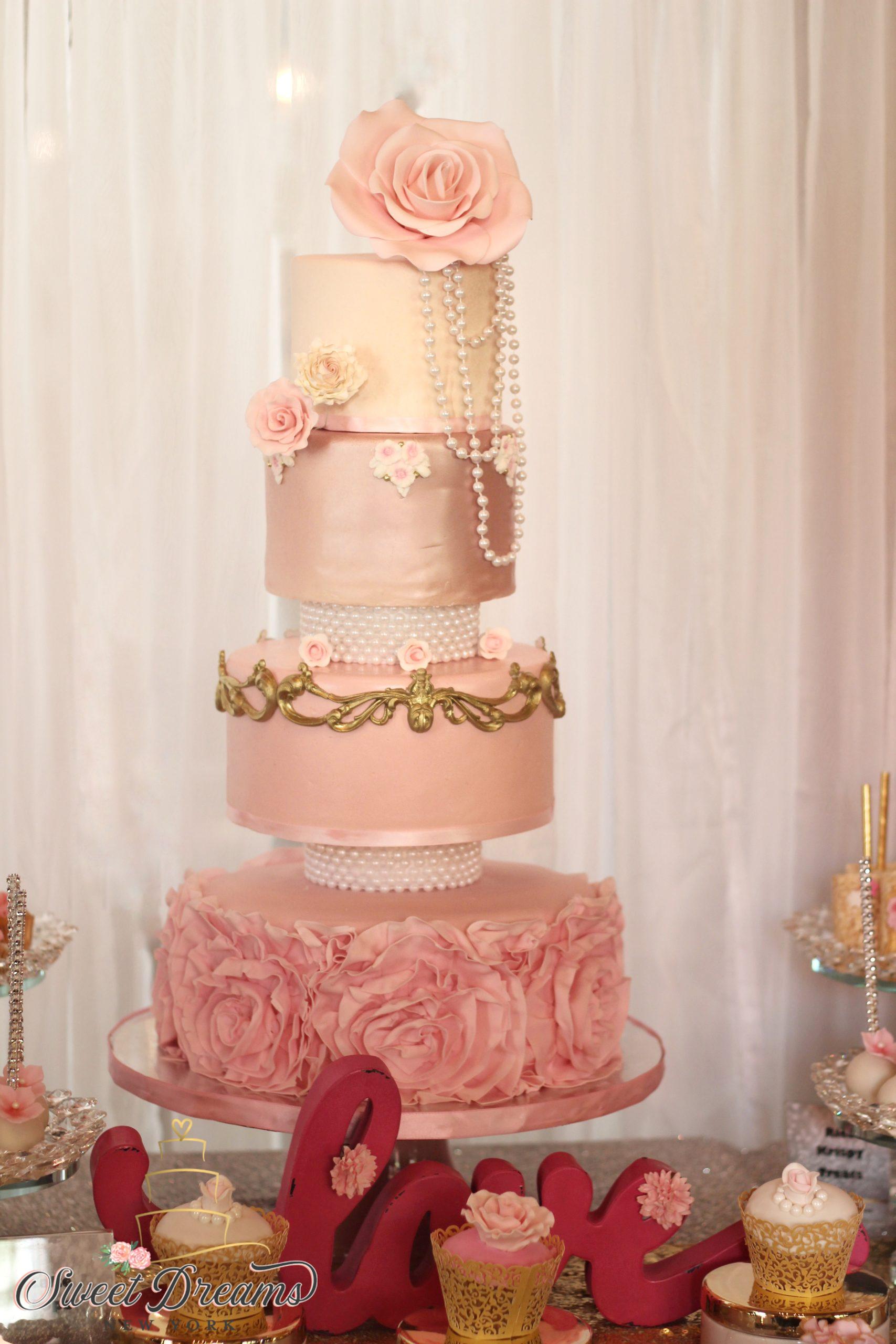 Pink and gold wedding cake bridal shower custom cake NYC Long Island by Sweet dreams NY