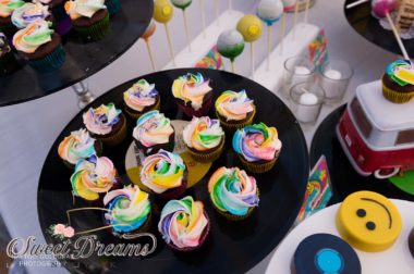 Rainbow cupcakes hippie dessert table Long Island NYC