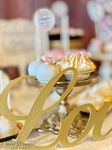 Rustic dessert table bridal shower wedding engagement custom desserts and treats pink white gold