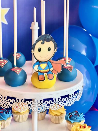 Superhero Cake Pops Superman Birthday dessert table Long Island NYC kids birthday party ideas