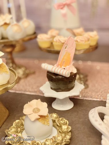 Sweet as a peach first birthday dessert table ideas cake pops cupcakes custom cake by Sweet dreams NY Long Island