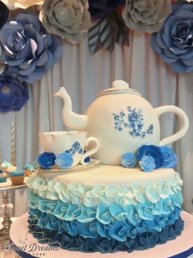 Tea party tea pot custom cake for baby shower bridal shower baby boy Long Island NYC Sweet Dreams NY