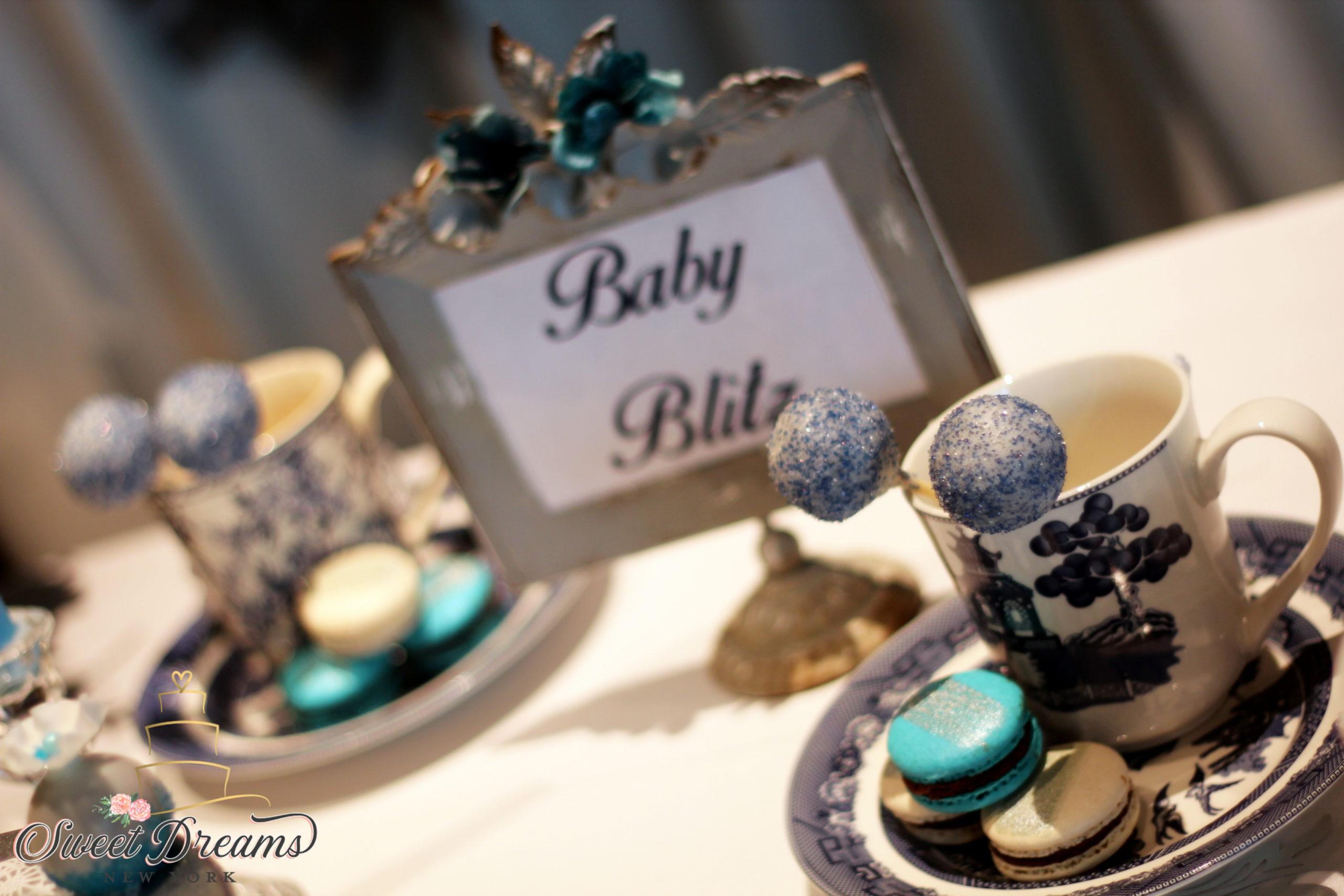 Tea Party Baby Shower Dessert Table Sweet Table Station Blue Macaron Sweet Dreams NY