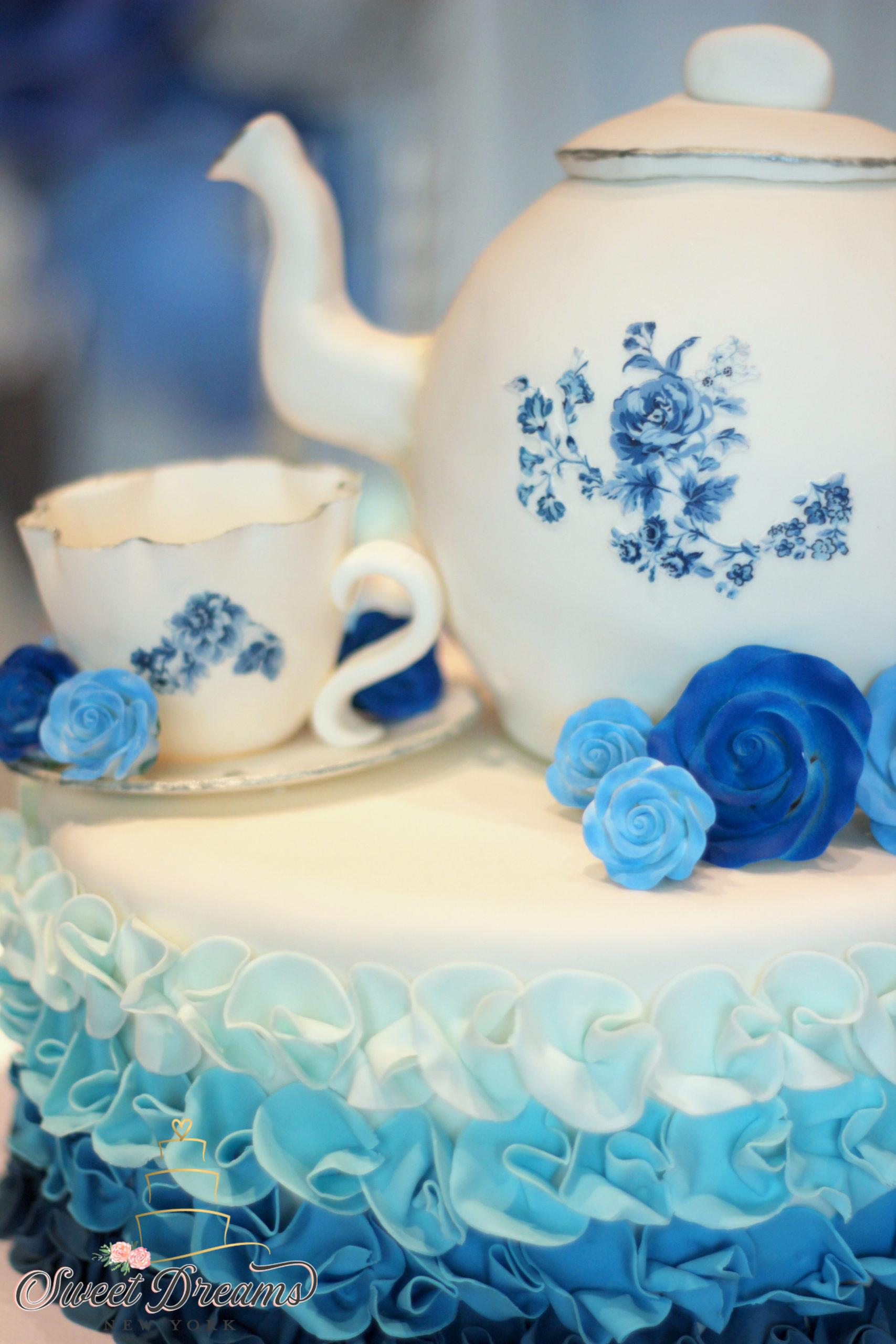 Teapot Cake Blue Ombre Baby Shower dessert table Bridal Shower Custom Cakes Long Island NYC
