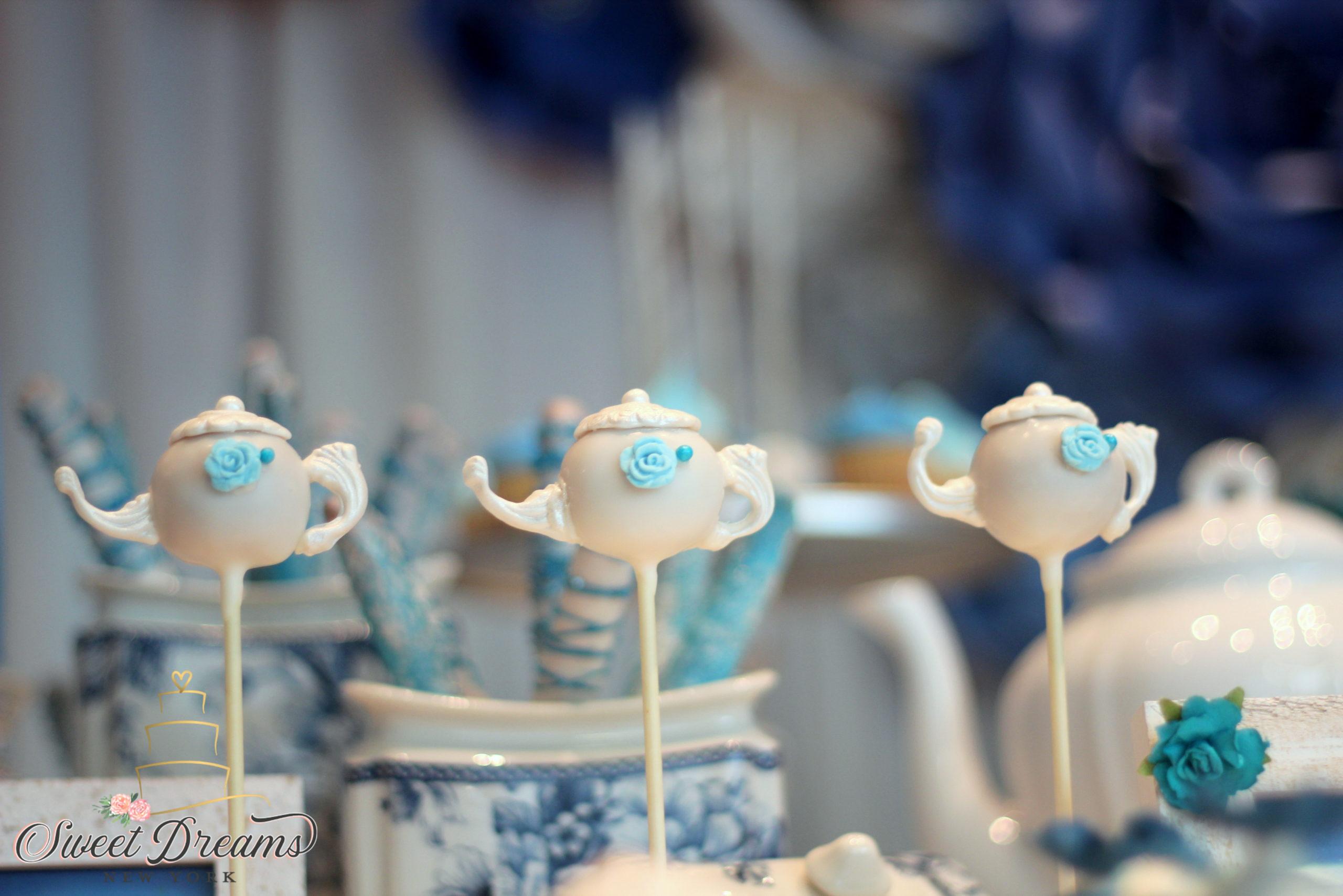 Teapot Cake Pops ideas for Tea Party theme baby shower bridal shower Blue NYC Long Island