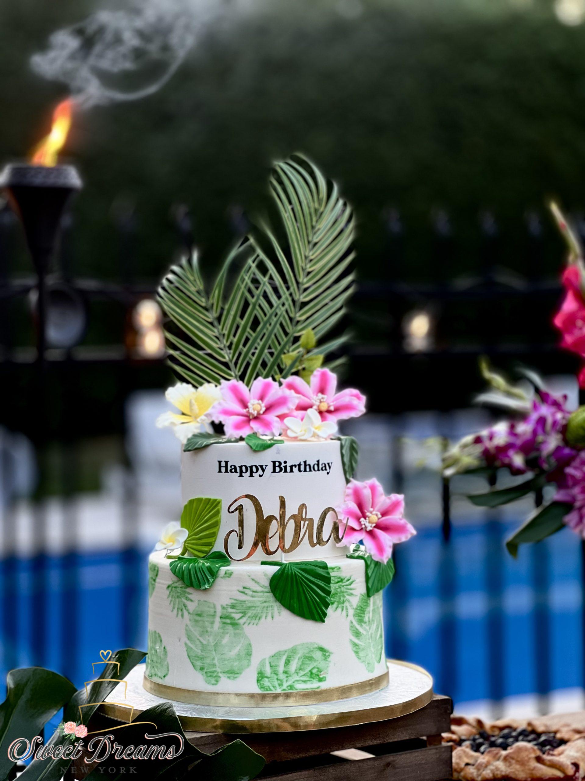 Tropical Birthday Cake flowers birthday cake for women NYC Long Island Custom Cakes and Desserts