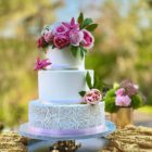 Wedding Cake Bridal Shower white cake with flowers spring themed sweet 16 cake bat mitzvah Long Island NY custom cakes bakery NYC